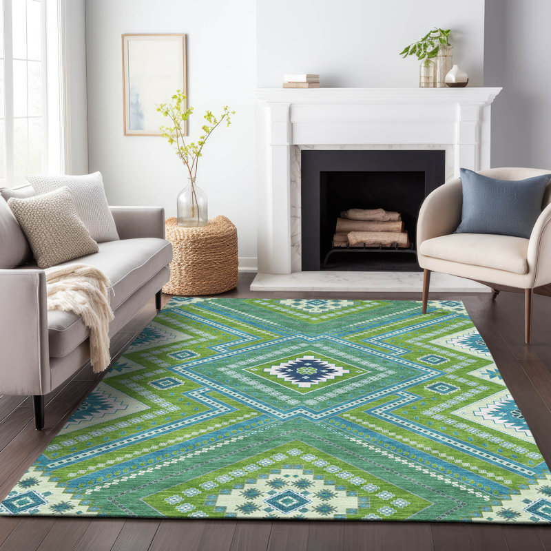 Lime Round Flat Woven Synthetic Washable Rug