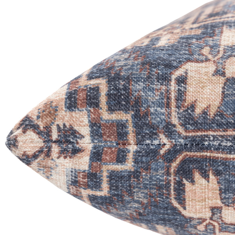 Coussin décoratif en polyester Rust Bohemian Medallion, Polyester, Bleu marine / brun look rétro