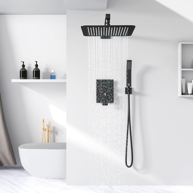Luxury Complete Shower System with Rough-In Valve, Chrome poli