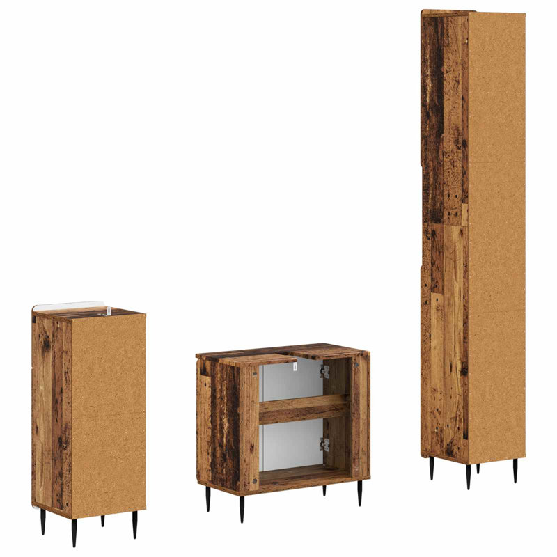  3 Piece Bathroom Cabinet Set with Drawer EDE Engineered Wood Organizer, Old Wood