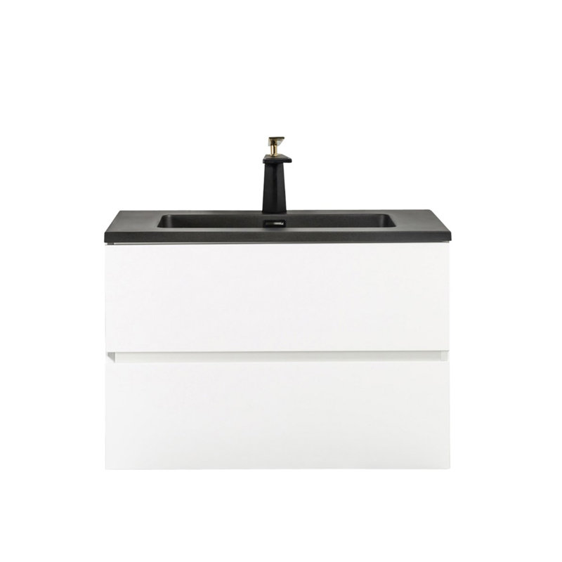 Patricia 30 po L x 19 po P 2 tiroirs Meuble-lavabo mural avec évier simple et Comptoir en Quartz noir