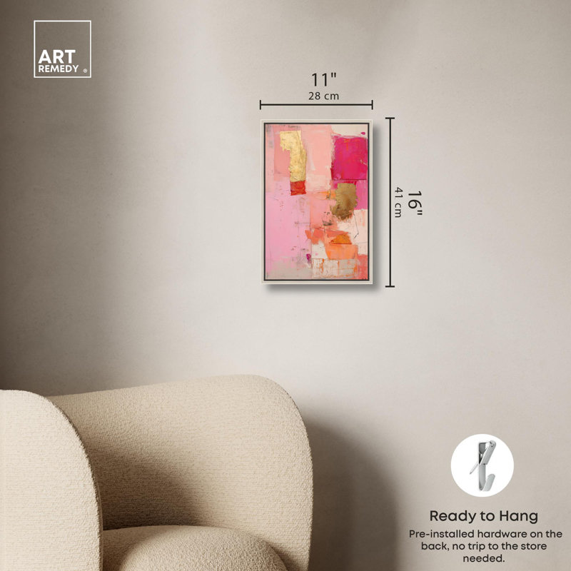 Art Remedy Blush Abstracts Canvas, Silver Floater Framed, 16" H x 11" W