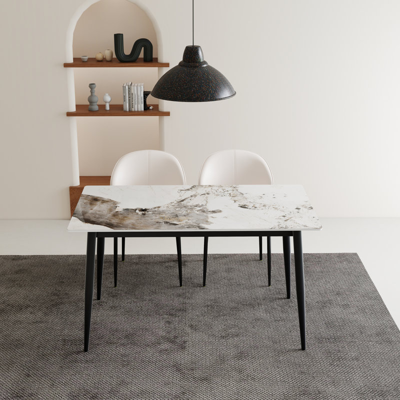 Table de salle à manger moderne à 4 pieds avec plateau en pierre frittée, Gold, Pandora