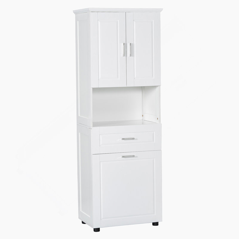 Tall Bathroom Cabinet With Laundry Basket, Large Storage Space, White