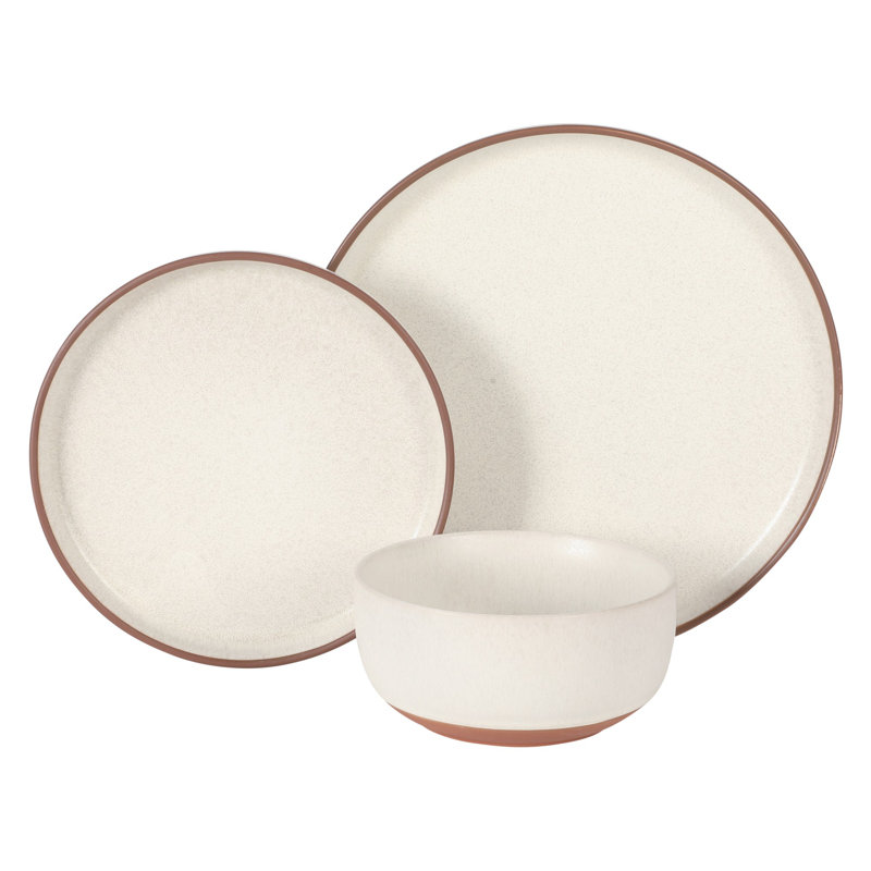 Ensemble de vaisselle Gibson Elite Abbey Circle 12 pièces (service pour 4) assiettes et bols en grès céramique, Blanc