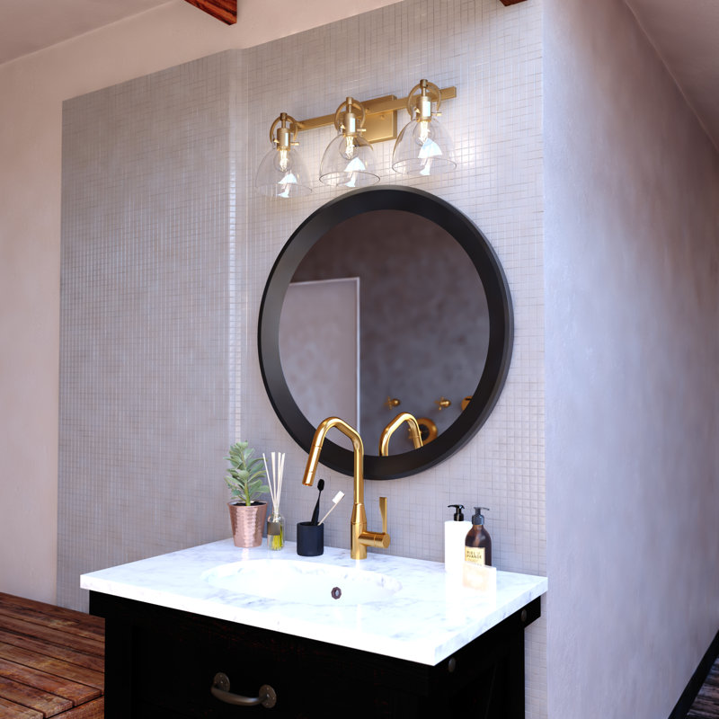 Ogden Contemporary Bathroom Vanity Light Fixture Clear Glass, 3 Light, Gold