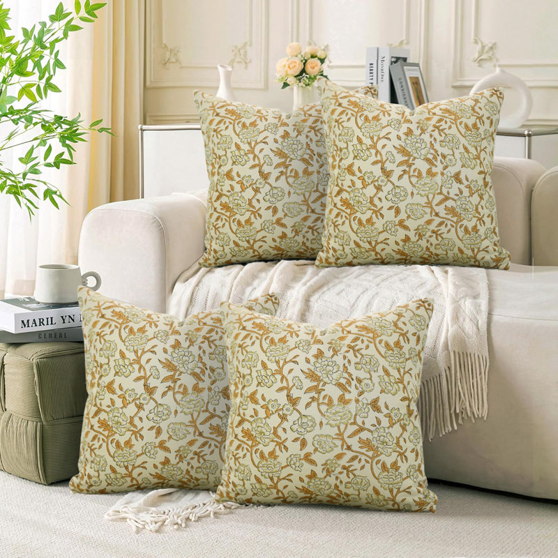 Taie d'oreiller décorative faite à la main à motif de blocs Fab Fabine, satin de coton, Brown Floral, 14"H x 20"W