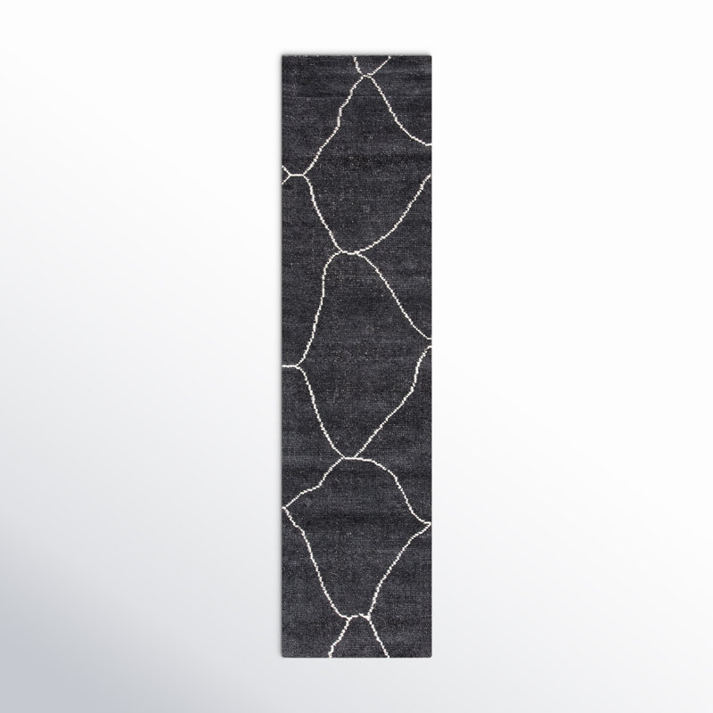 Tapis noir / blanc à motif géométrique Rowan, Tapis de couloir 2 pi 6 po x 10 pi