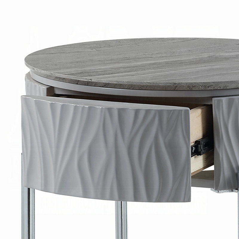 Table de bout grise et brillante grise avec tiroir