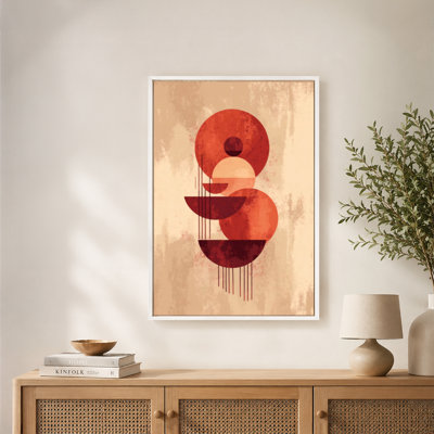 Overlapping Circles Lines Grunge Abstract Canvas Wall Art with Floating Frame, Ready to Hang