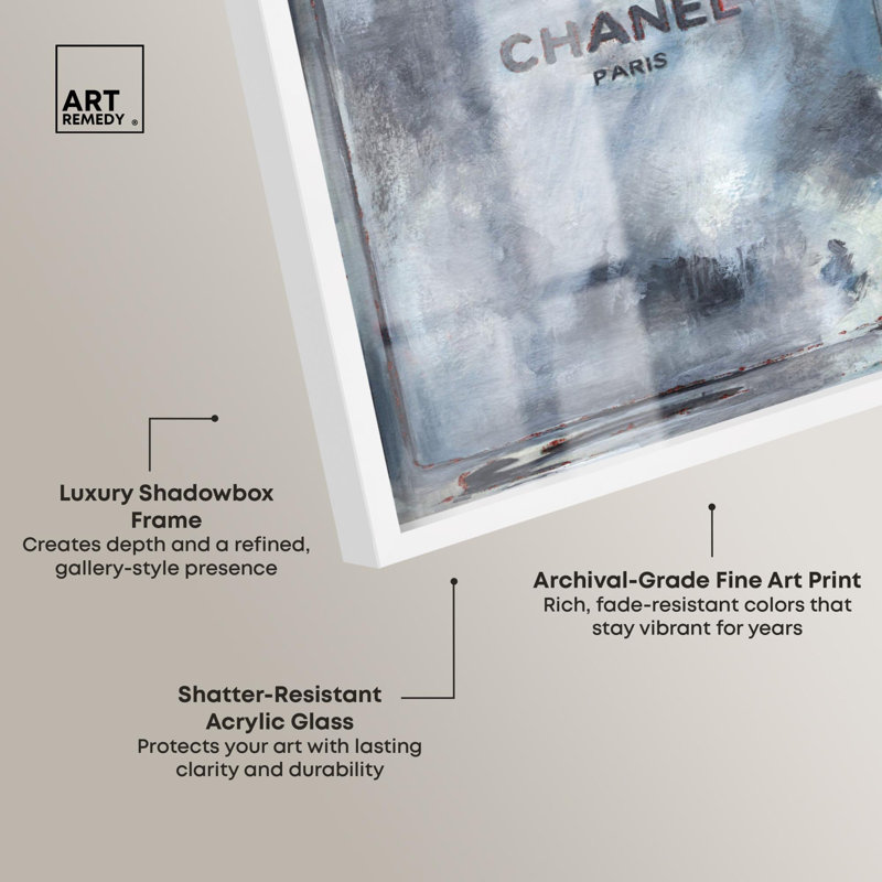 «Doll Memories - Gray Perfume Shadowbox Print», art mural par Art Remedy, H 55 po x l 37 po, Blanc