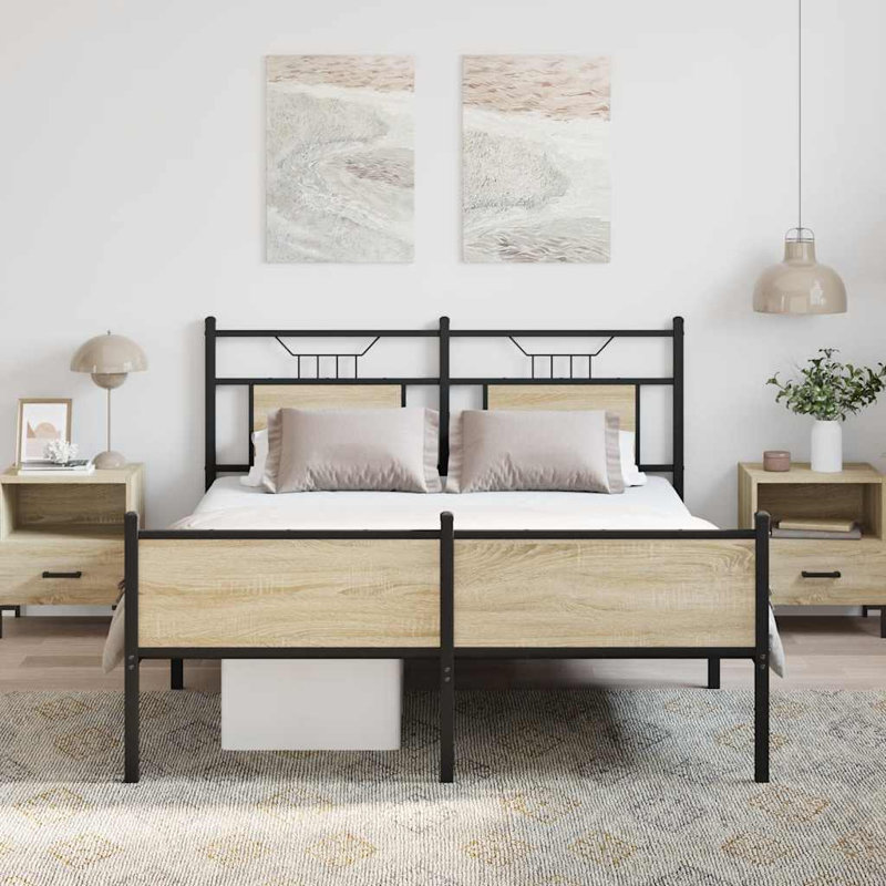 Bed Frame Without Mattress Engineered Wood, 137 x 190cm, Sonoma Oak