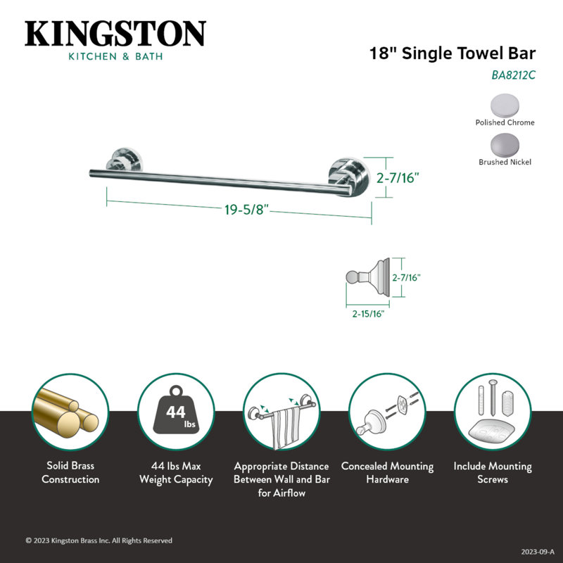 Kingston Brass Concord 18-Inch Towel Bar, Brushed Nickel