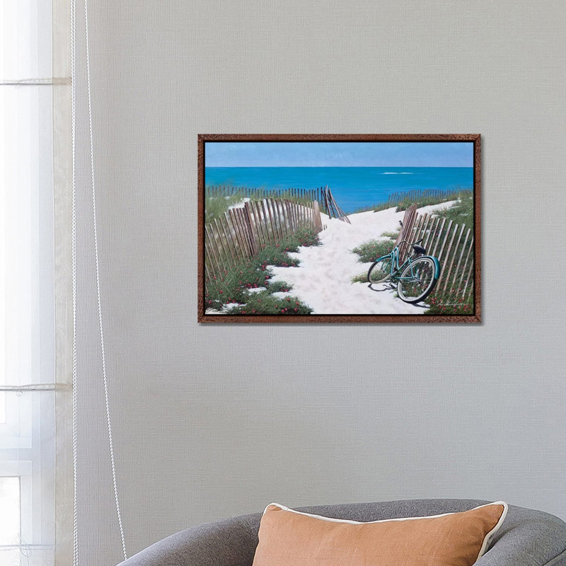 Beach Bike I by Zhen-Huan Lu - Painting on Canvas, 66.04 cm H x 45.72 cm W, Classic Brown Wood Framed