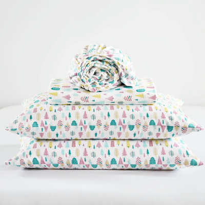 Queen Cotton Flannel Sheet Of 4, , Warm, Available In Different Prints, Fitted Fits 14" Mattress, Patterns,