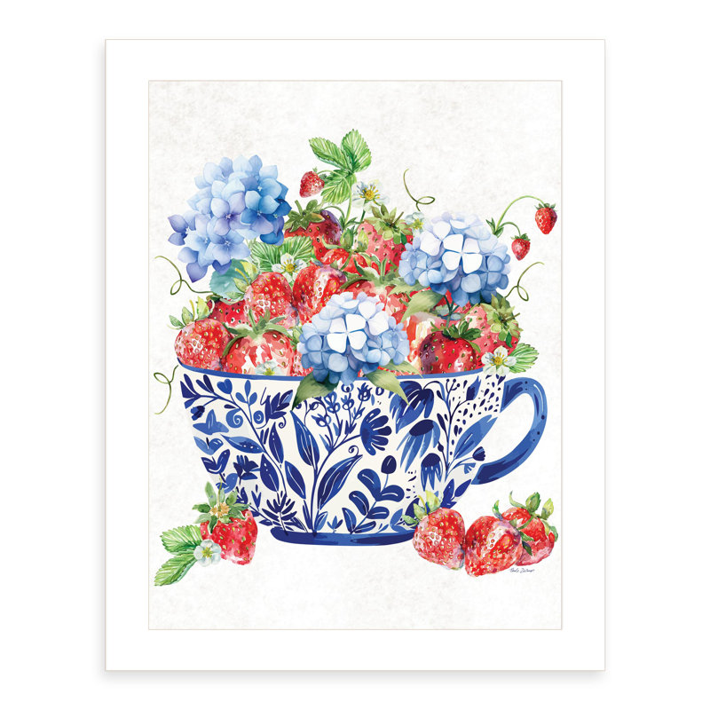 «Strawberry Delight» Bynicole Decamp, reproduction encadrée prête à accrocher, cadre blanc