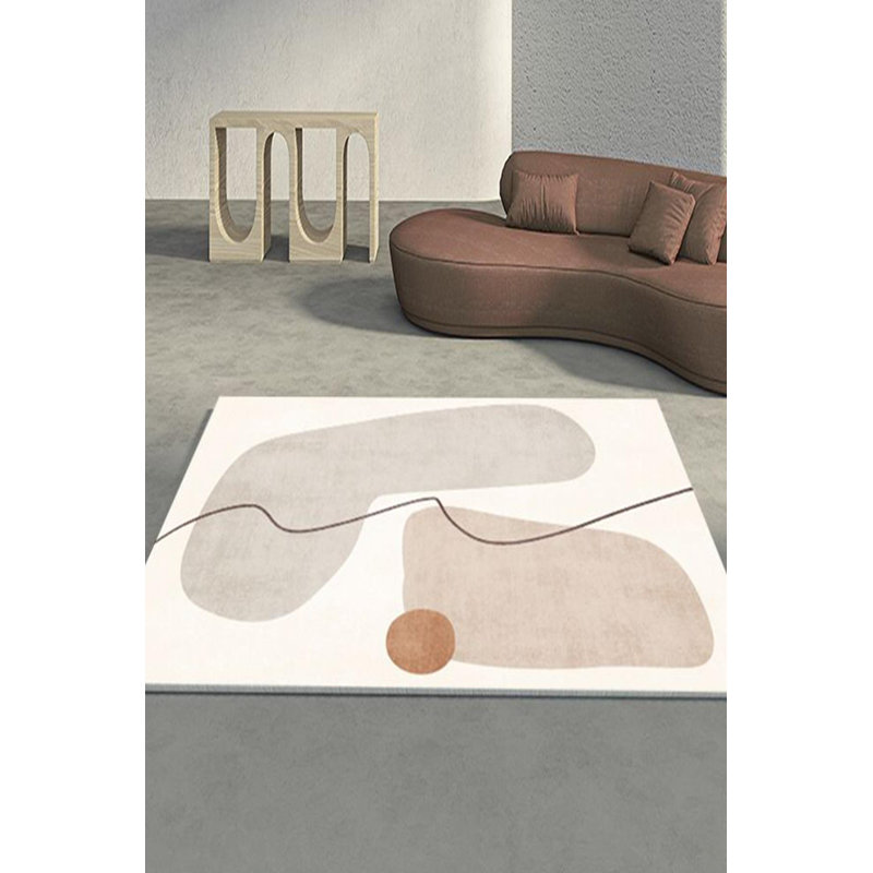 Himanshee Cream Abstract Digital Print Cotton Polyester Non-Slip Area Rug, Tapis de couloir 3 pi 11 po x 8 pi 2 po