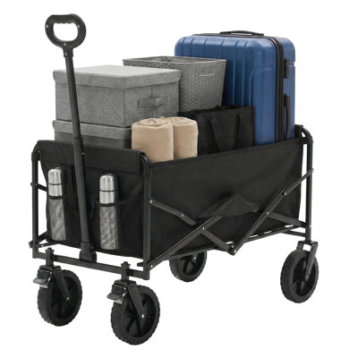 330LB Capacity Collapsible Utility Wagon, Heavy Duty Folding Cart with All-Terrain Wheels and Adjustable Handle for Camping, Gardening, Sports