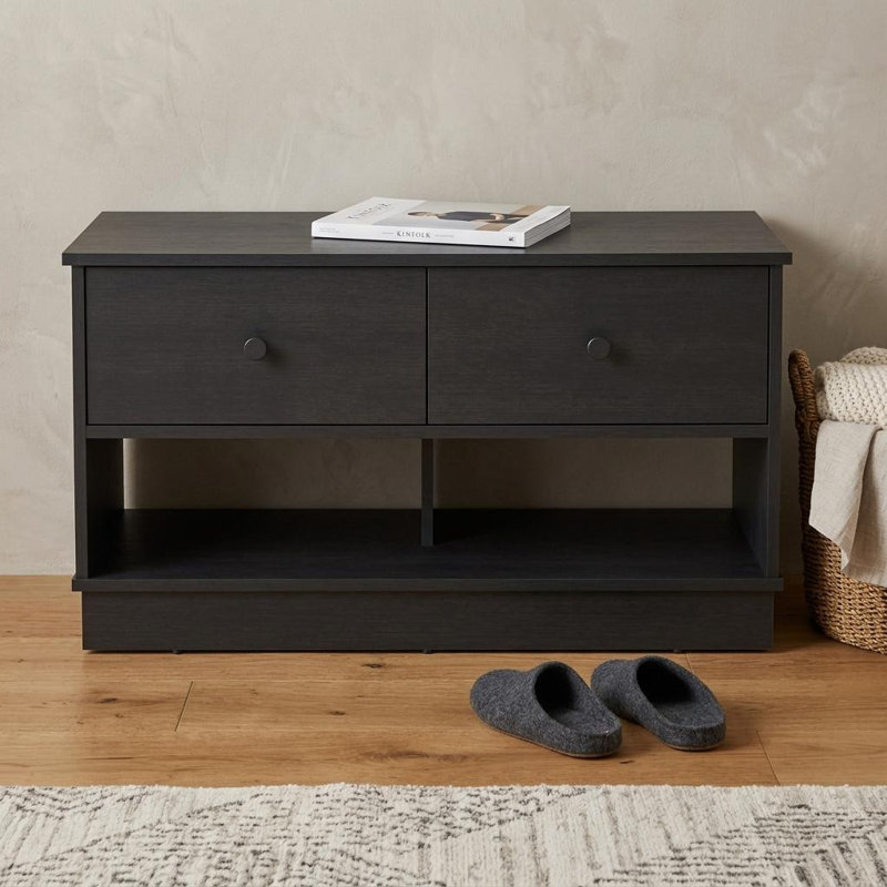 Banc de rangement en bois noir 36 pouces avec tiroirs et tablettes Gracie Mills