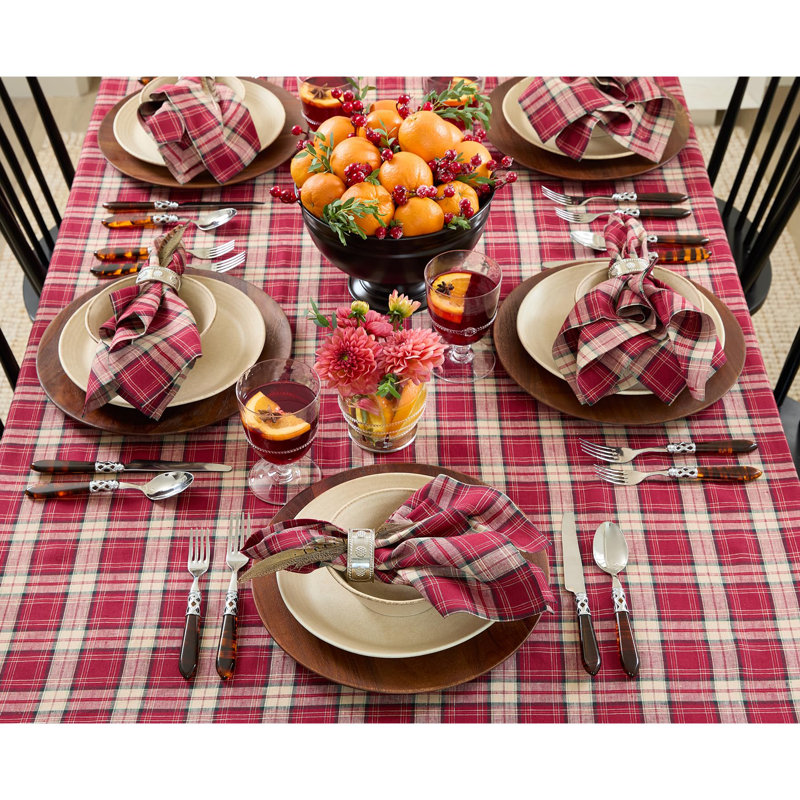 100% Pure Line - Tablecloth Burgundy Plaid, 90" x 60"