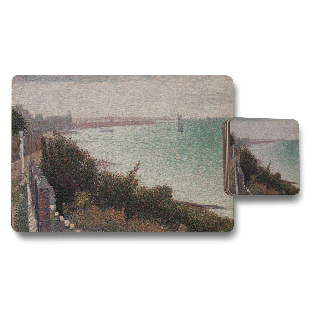 Coastal Landscape Placemat and Coaster Set with Beach Scene Art