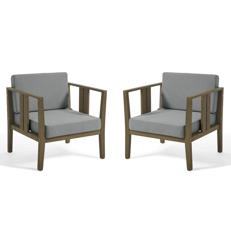 Chaise longue d'extérieur en bois de teck avec coussin et accoudoirs Junco, Gris, Brun