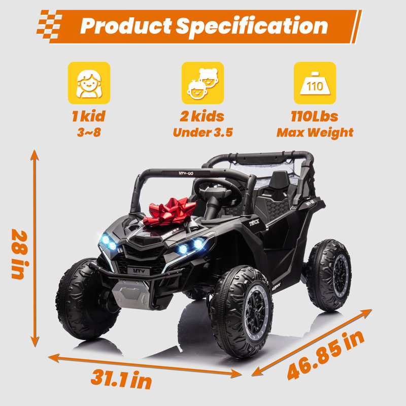 24V 4X4 Ride On UTV W/Remote Control,2 Seaters, Black
