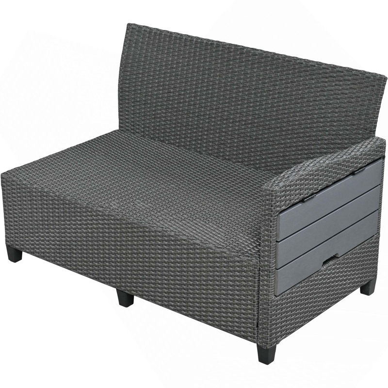 Ensemble de canapé d'extérieur en rotin 5 pièces avec osier en PE, tables d'appoint extensibles, table de salle à manger et housses lavables pour une utilisation toutes saisons