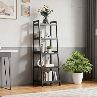 Bamboo Ladder Bookcase Freestanding Storage Shelf, Space Saver Organizer For Bathroom, Bedroom, Kitchen, Balcony And Living Room