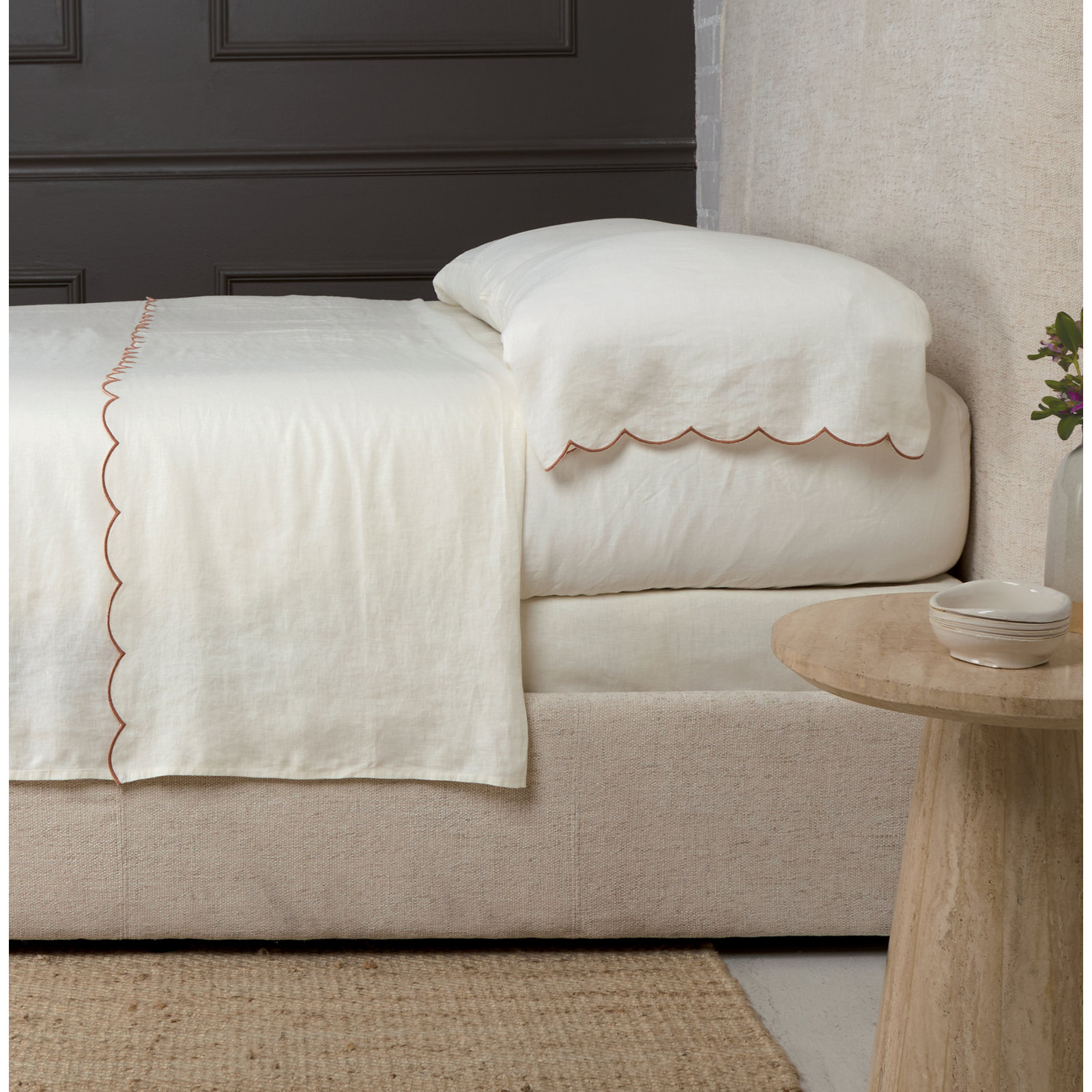 Kelly Rayon From Bamboo Sheet Set, King Sheet Set + 2 Pillowcases, Cream/Terra Cotta