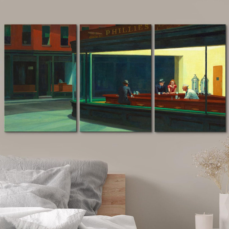 Nighthawks 3 pièces, Toile tendue, H 24 po x l 16 po x P 1,5 po