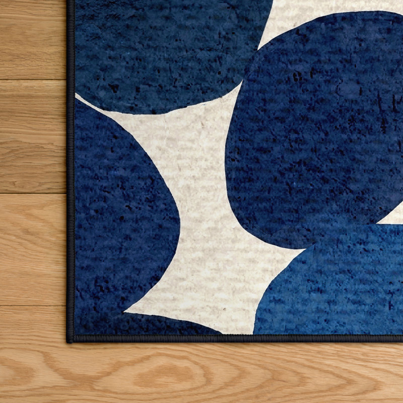 Tapis à motif de cercles lavables I Smooth Stones taille 8 pi x 10 pi, douceur avec envers antidérapant