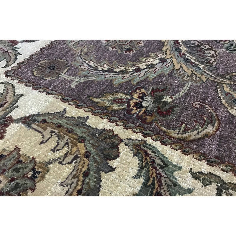 Tapis brun et ivoire de haute qualité noué à la main