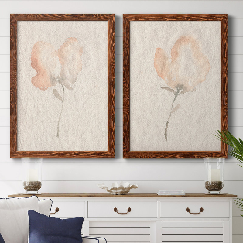 Fleur Petite I - Ensemble de 2 peintures sur toiles encadrées, H 37,5 po x l 55 po x P 1,5 po, Brun