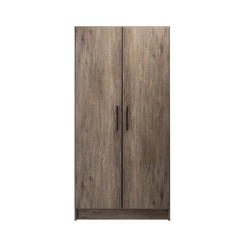 Bucholz 65" Tall Wardrobe Cabinet, Storage Cabinet with Hanging Rail and Shelves for Living Room, Kitchen, and Laundry Room, 24.5" D x 32" W x 65" H, Drifted Gray
