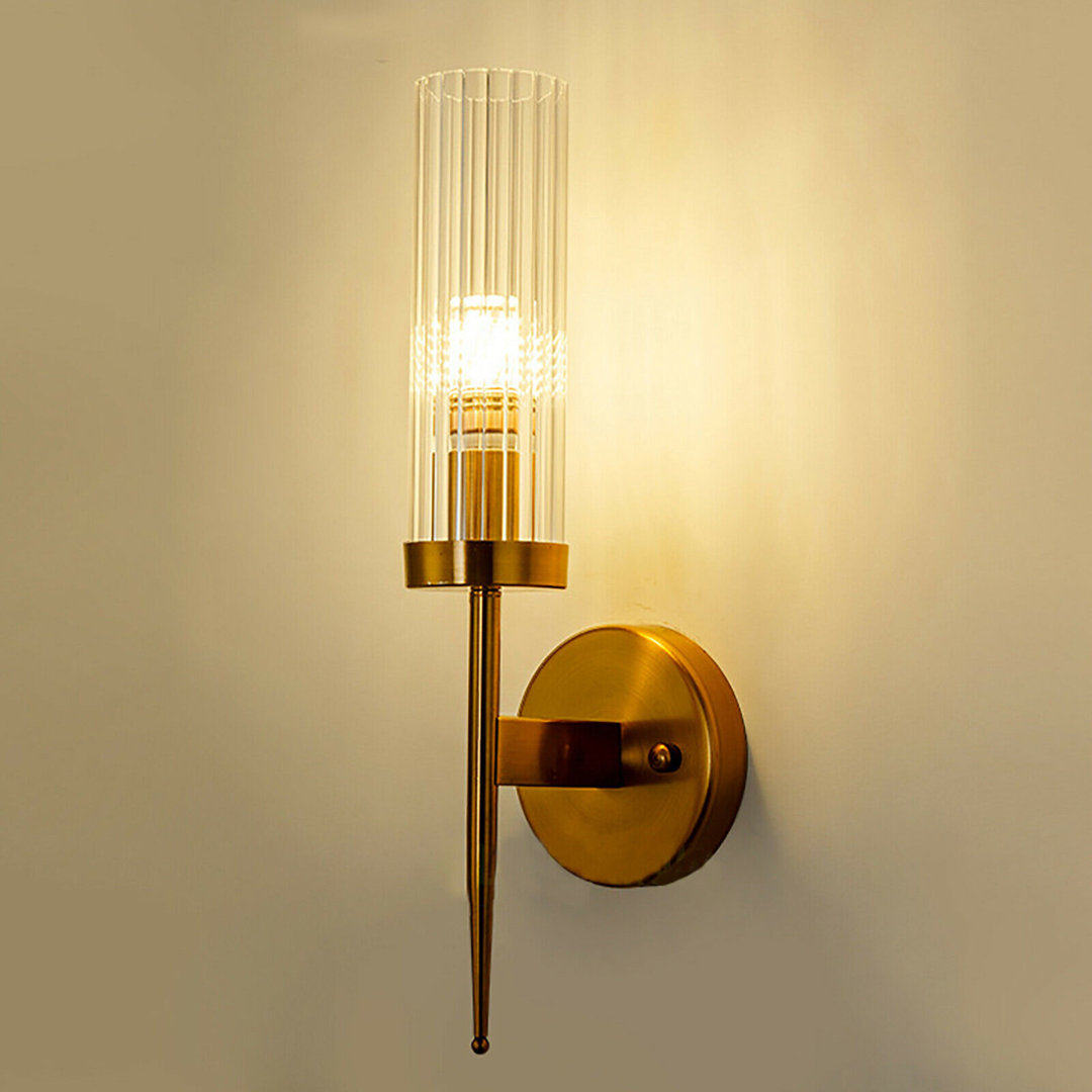 Ilgar Golden Wall Lamp with Transparent Glass Lampshade Everly Quinn