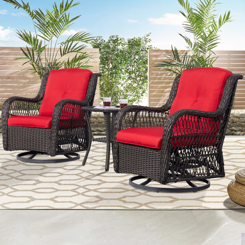 Bautram 2 - Person Outdoor Seating Group with Cushions, Brown, Red
