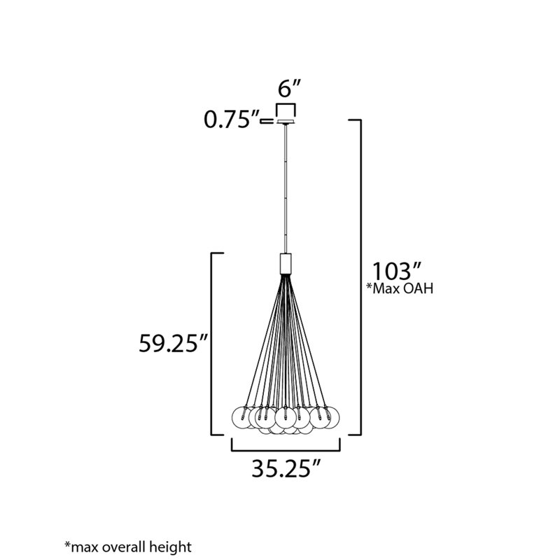 Luminaire suspendu grappe 20 lumières Alikee, Noir mat, Blanc
