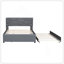 Lit plateforme tapissier avec tête de lit à motif brique et gigogne simple, tissu en lin, gris, idéal pour les chambres à coucher modernes et élégantes