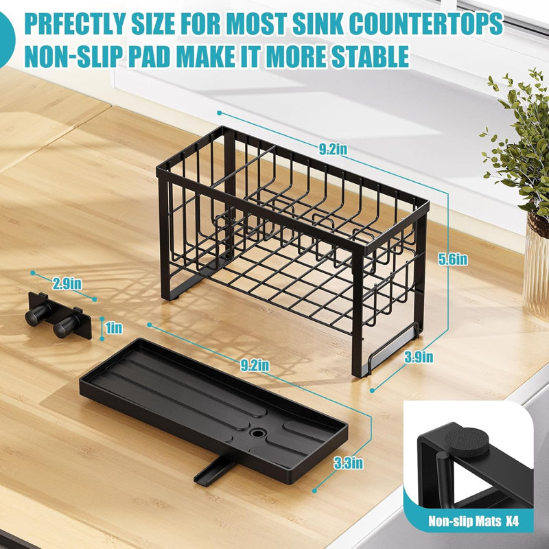 Porte-éponge flexible flexible avec organisateur d'évier de cuisine à 2 niveaux, bec rotatif et base antidérapante pour le rangement sur le comptoir et la décoration intérieure
