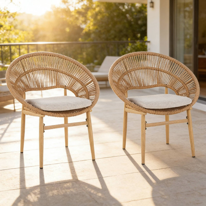 ENSEMBLE DE 2 chaises d'extérieur de style Papasan pour les brunchs de jardin et les rassemblements de loisirs de patio