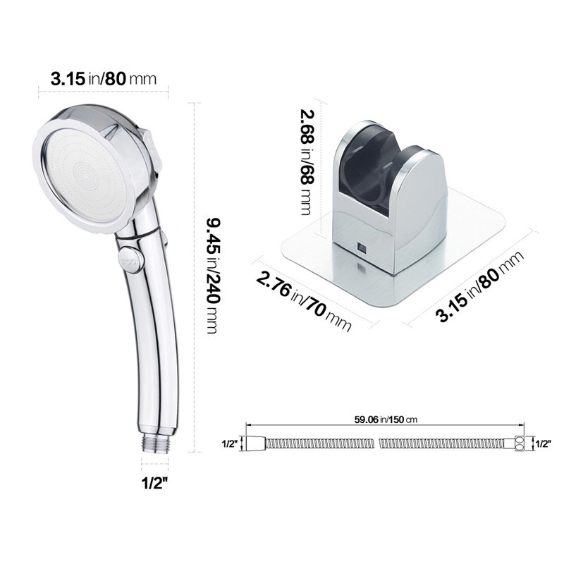 Chrome Drill-Free High Pressure Handheld Shower Head With Pause Switch, Chrome