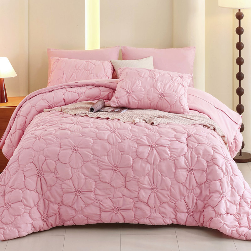 Ensemble d'édredon plissé 7 pièces Pintuck, ensemble de literie à ruche floral, Très grand édredon + 6 pièces supplémentaires