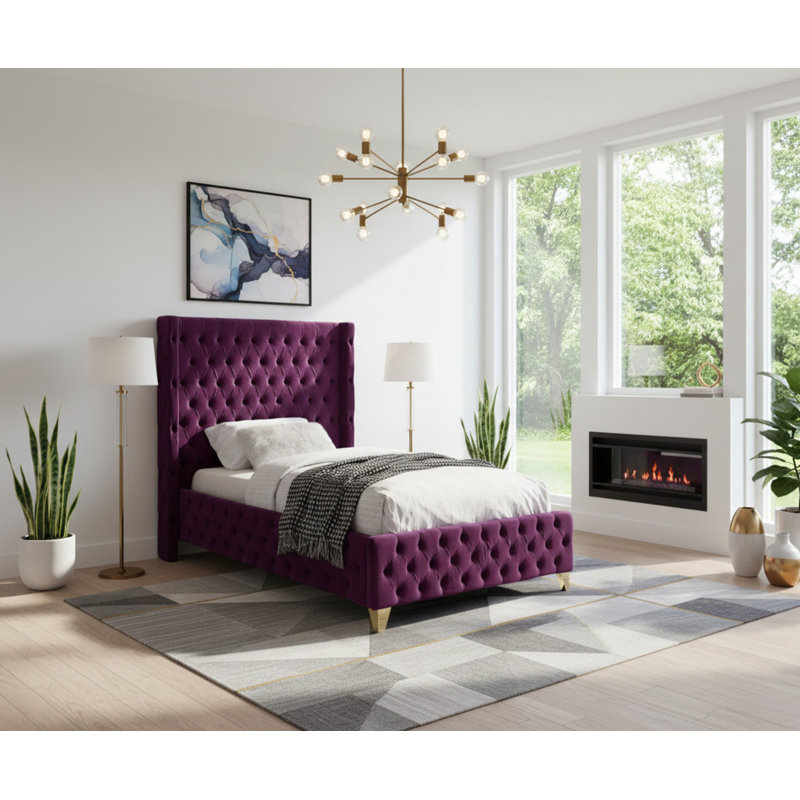 Lit en velours Dymonique, Velours mauve, Simple