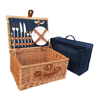 2 Person Wicker Fitted Picnic Hamper with Tweed Effect Lining