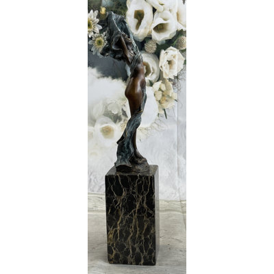 Nude Girl Removing Her Clothes Shirt Over Head Bronze Sculpture Statue Marble Base
