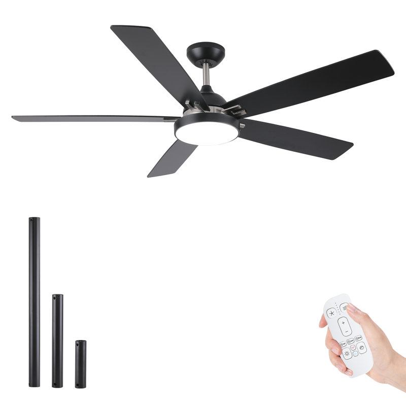 60 Inch Modern Ceiling Fan With Light And Remote, 5 Double-side Blades [black], Quiet Reversible Dc Motor, 6 Speed, 3 Color Temperature, Large Airflow Indoor/covered Outdoor Ceiling Fan For Living Room, Bedroom, Patios, Porch, Gazebo