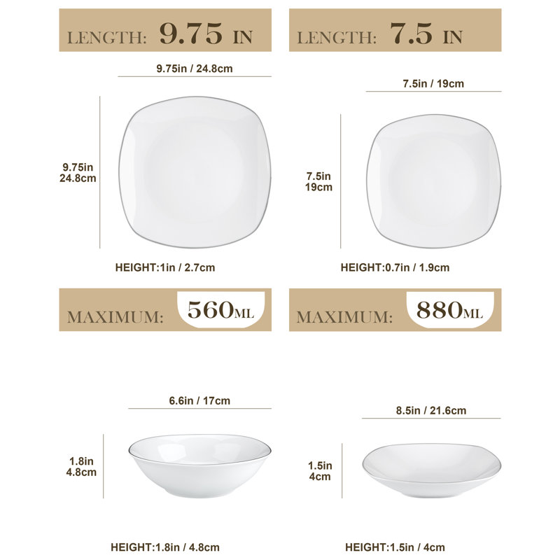 24 Piece Dinnerware Set, Service for 6, Elisa/Silver Rim