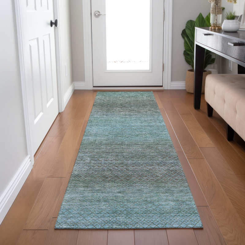 Machine Washable Indoor/Outdoor Xhevrie Teal Rug, Runner 2'3" x 7'6"