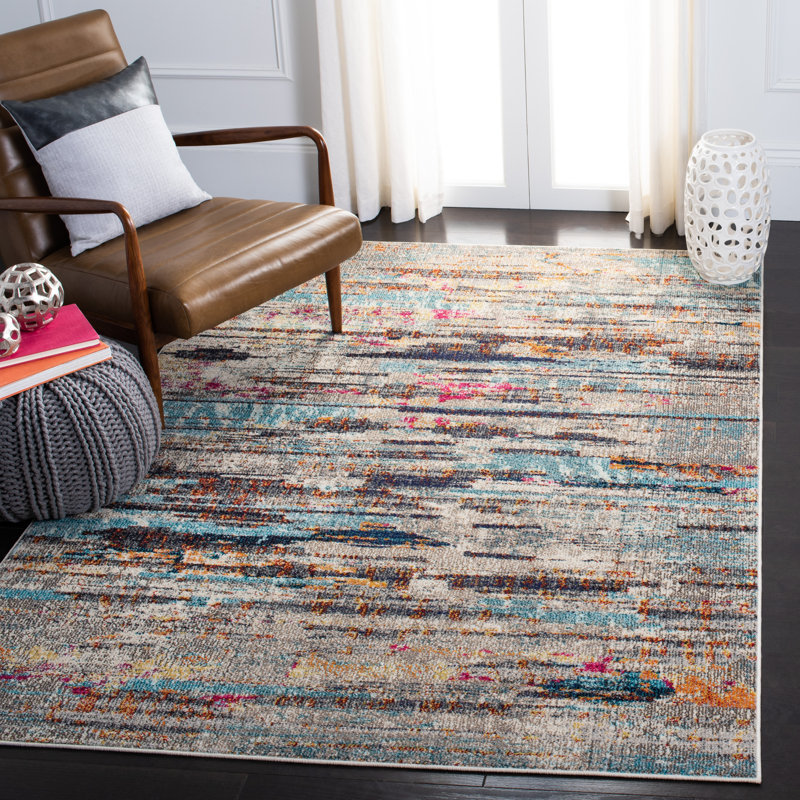 Riccio Abstract Gray/Turquoise/Brown Area Rug, Rectangle 4' x 6'